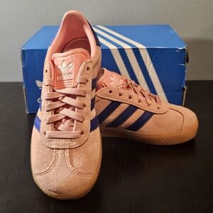 Adidas Girls Gazelles Pink Suede With Purple Strips Size 12K